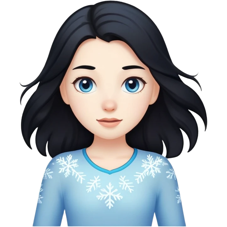 pale girl with long black hair ice skating, iOS emoji style emoji
