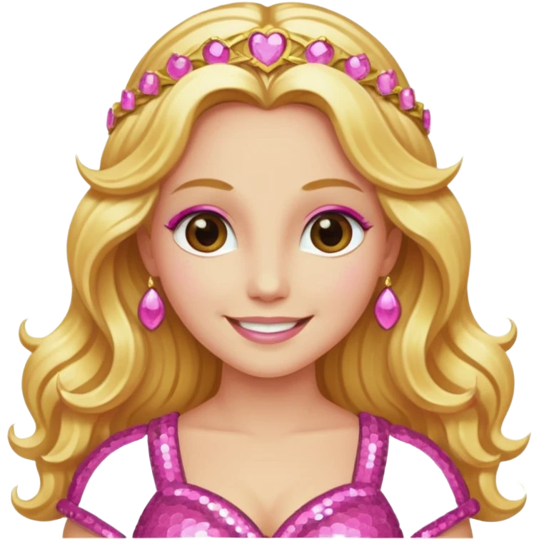 Venus, Goddess of Love from Gods and Goddesses with long golden blonde hair, pink sequin outfit emoji