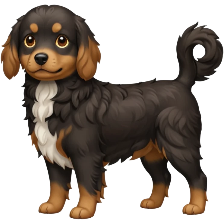 Black medium size mixed cocker shitsu dog, stand like full body dog emoji emoji