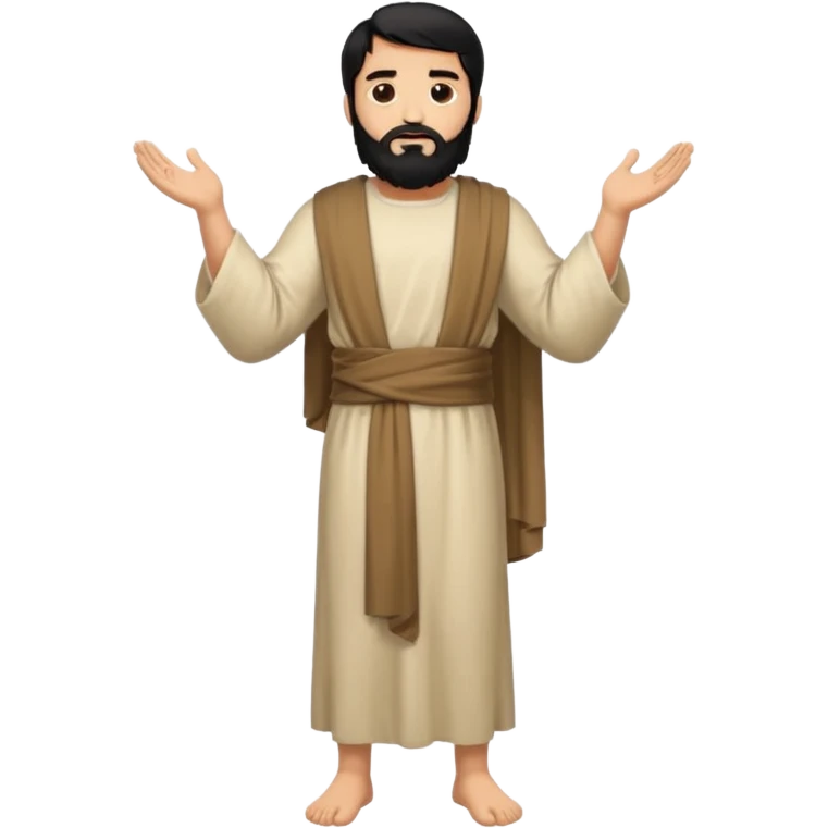 fullbody, head-to-toe, Jesus's apostle Thomas, black hair and black beard, arms down, normal emoji style, facing left emoji