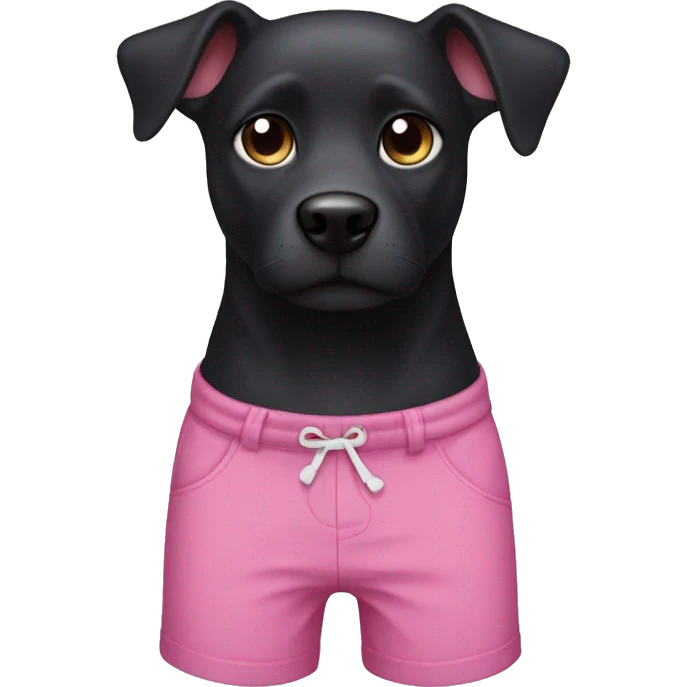 Black dog with cat ears and white snout in a pink shorts emoji