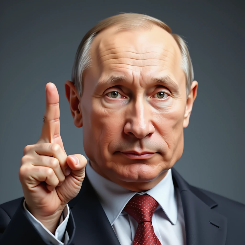 super realistic photorealistic emoji of Vladimir Putin showing the middle finger in a clear 'fuck you' gesture, detailed facial expression, no text emoji