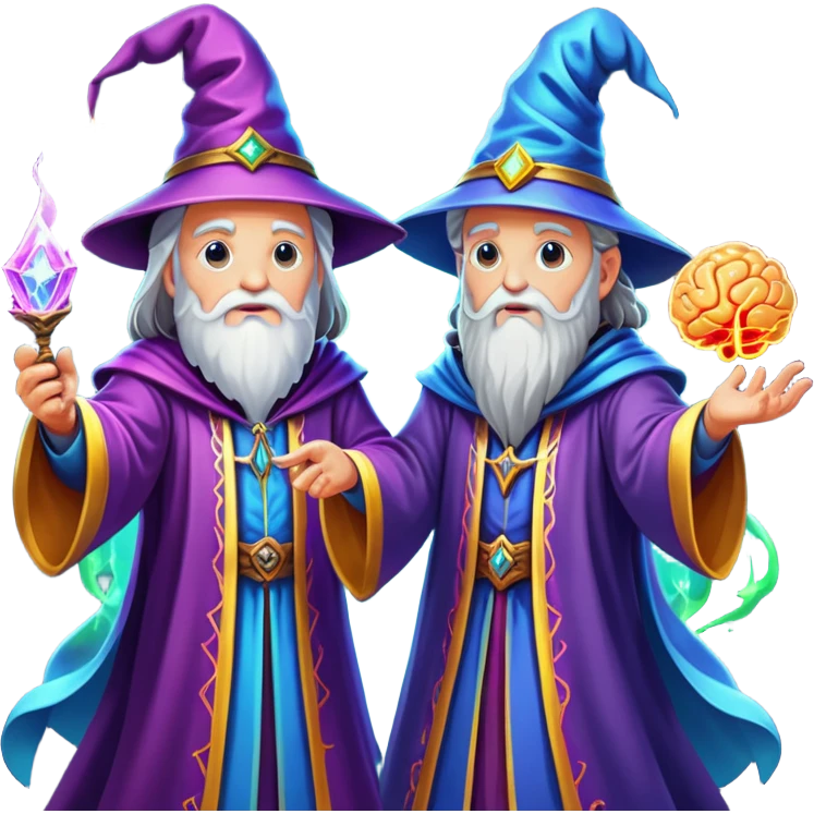 wizard and brain in a magical spell duel emoji