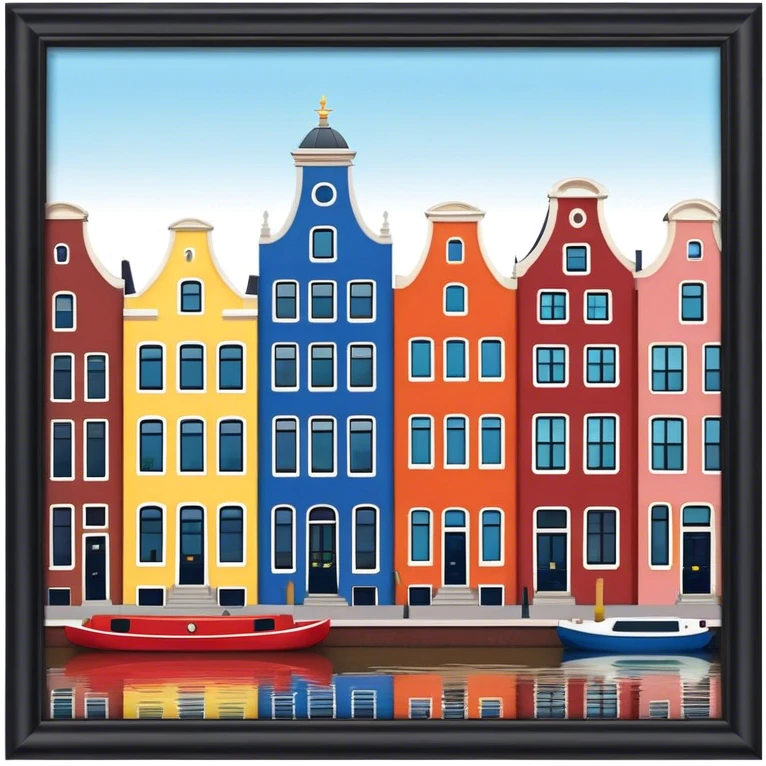 Cinematic Realistic Amsterdam Canal Houses Landmark Emoji, featuring narrow, gabled facades in vibrant colors. emoji
