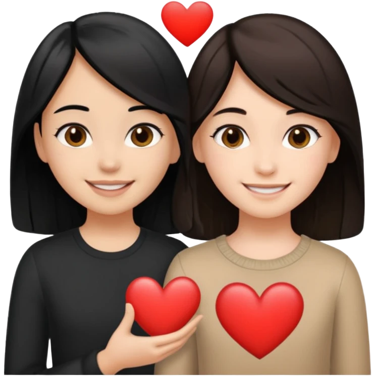 2 girls that have a heart one hair black the other brown  ( brown abd black) long hair one of them other short emoji