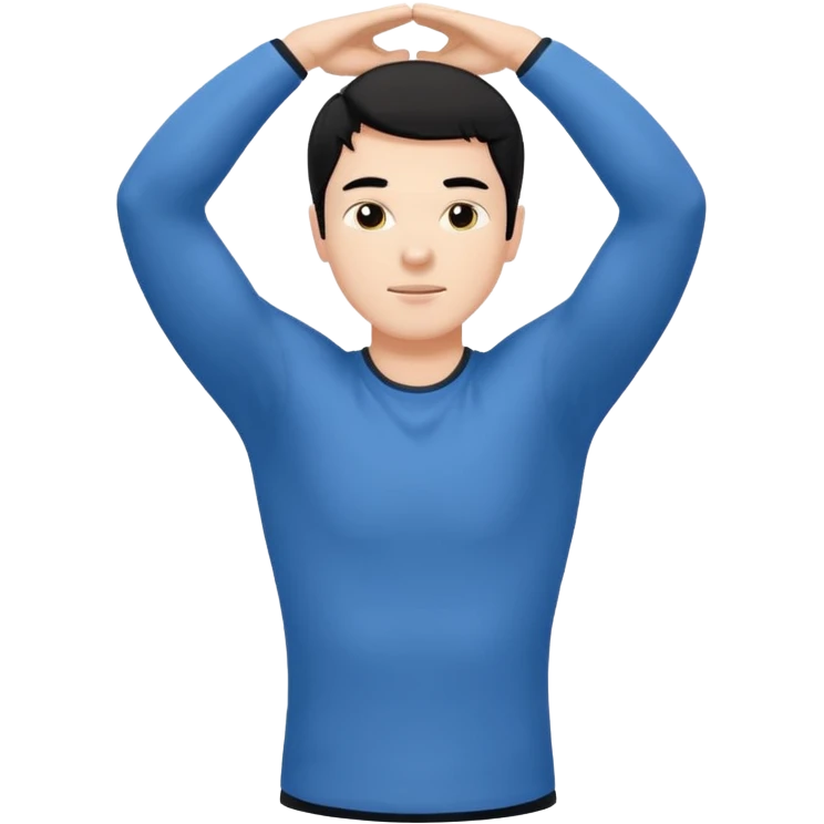 Hombre blanco pelinegro haciendo ejercicio de estiramiento, calentamiento emoji