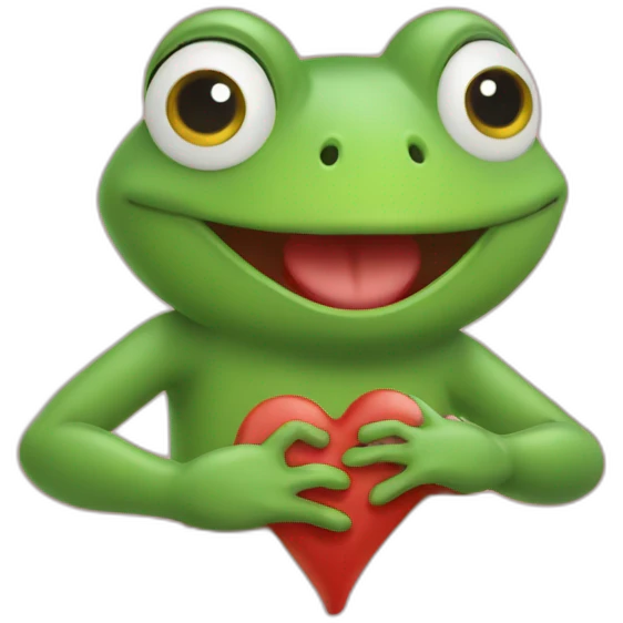 Grenouille avec un pull rouge qui tient un coeur dans ses mains emoji