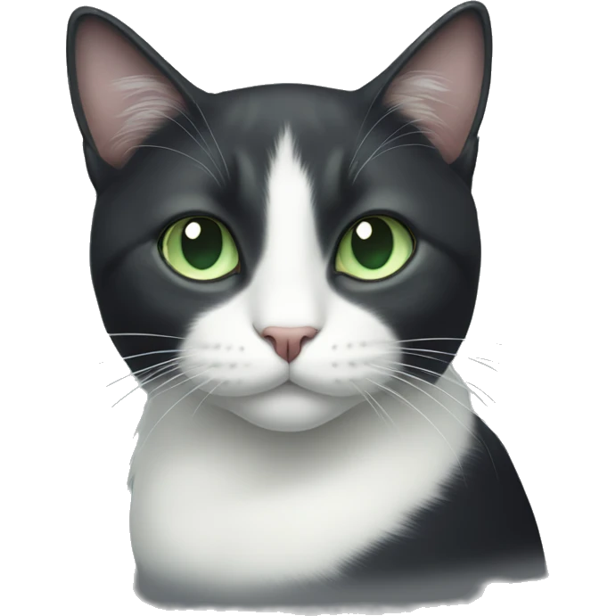black/dark Grey, white cat with really PALE green eyes  emoji
