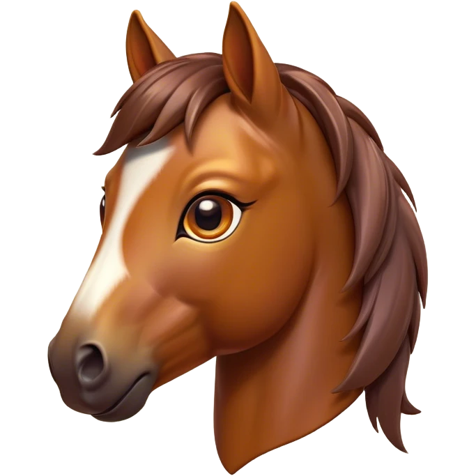 Cinematic Cute Bay Horse Portrait Emoji, Head tilted playfully and inquisitively, showcasing a glossy bay fur with a vibrant sheen and expressive amber eyes filled with curiosity, Simplified yet irresistibly adorable features, highly detailed, glowing with a warm, friendly glow, high shine, affectionate and spirited, stylized with a touch of whimsy, bright and endearing, soft glowing outline, capturing the essence of a mischievous yet loving horse, so playful it feels like it could prance out of the screen and into your arms! emoji