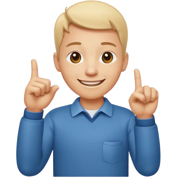 emoji of a happy cartoon person pointing downward toward the ground with both hands, standing upright, smiling warmly, both index fingers extended and pointing down clearly, simple light background, expressive and playful Apple emoji design showing the meaning “here / down here emoji