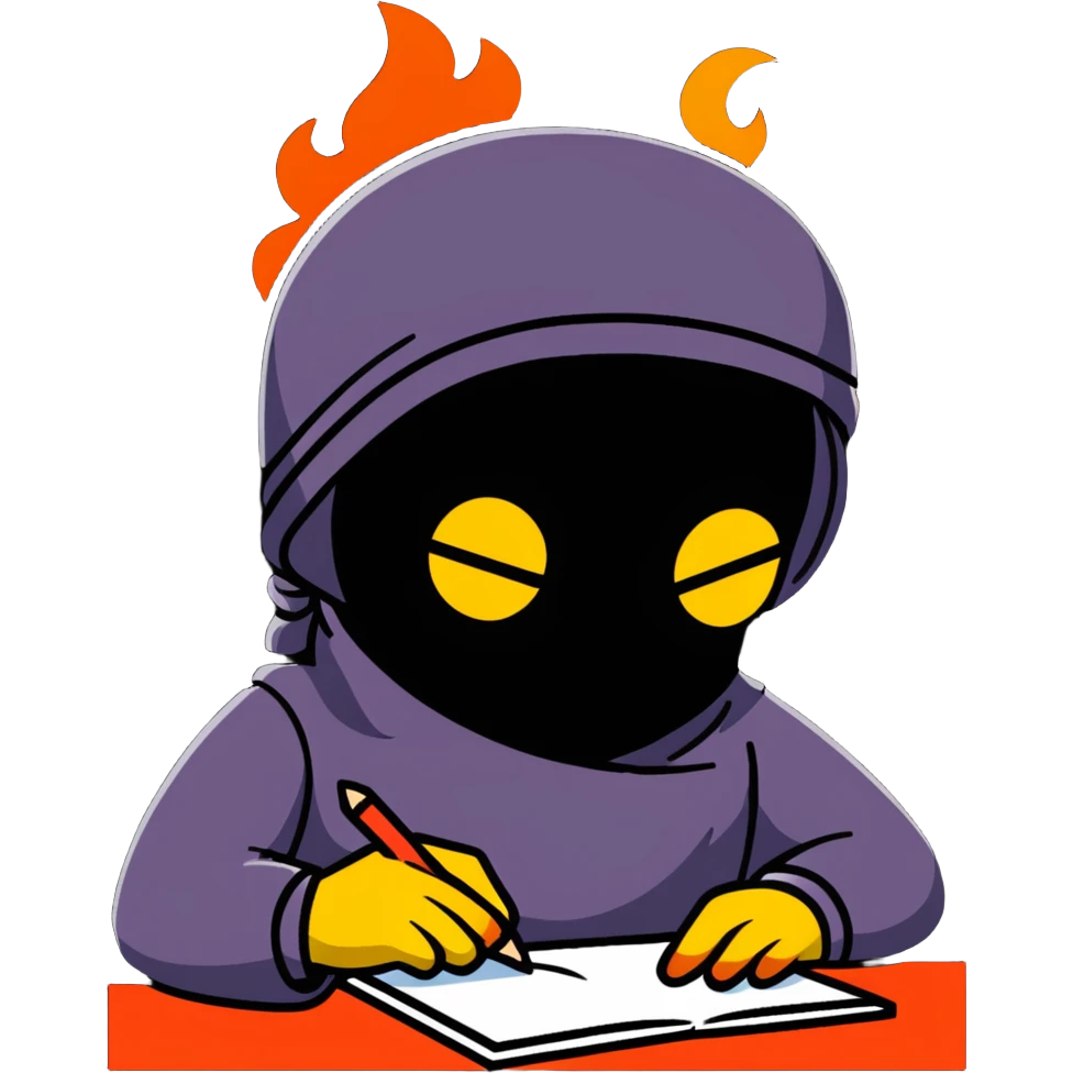 Man writing and on fire with band on his head and star eye emoji