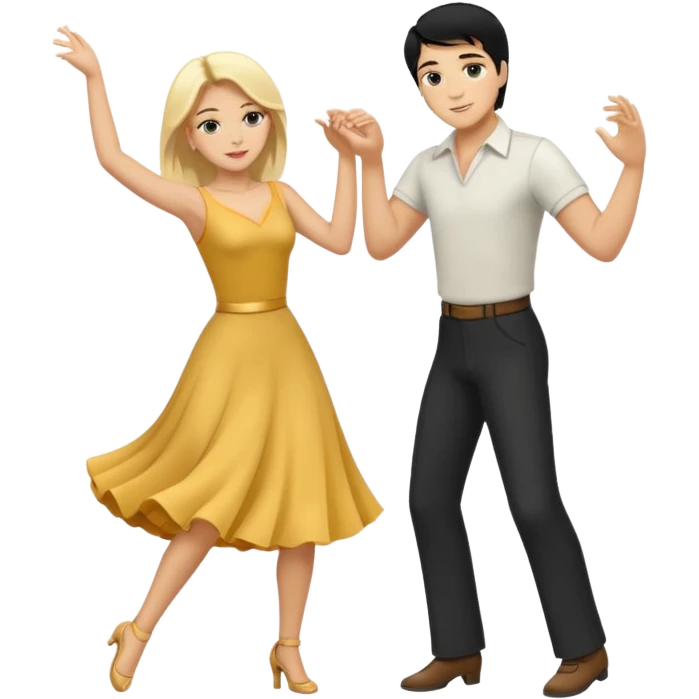 couple dancing full body man black hair woman blonde emoji