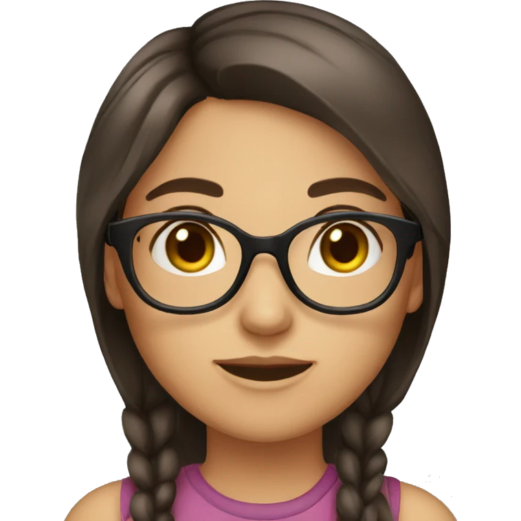 Girl, long dark brown hair, brown eyes, glasses, light skin emoji