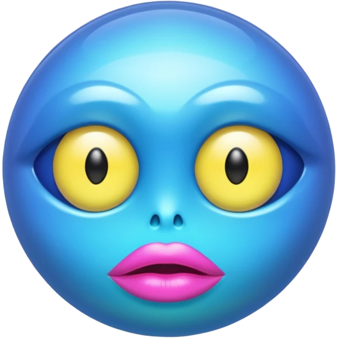 A translucent blue half-sphere with pink lips and two yellow eyes and 8 toea around the bottom emoji