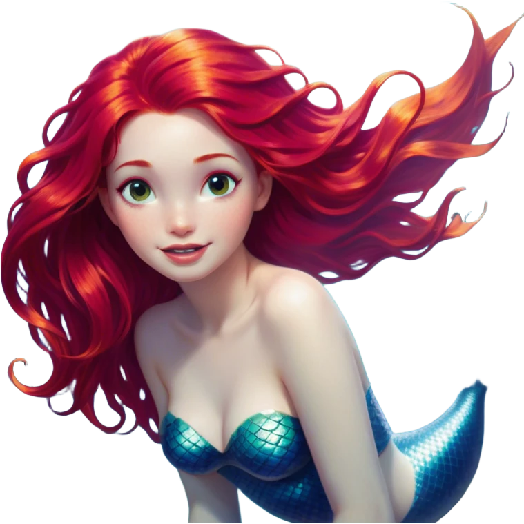 Cinematic Realistic Red Hair Mermaid Portrait, head tilted dramatically with an exaggeratedly amused expression, featuring a striking, vibrant form with meticulously detailed, flowing red hair and luminous porcelain skin. Her expressive eyes burst with playful marine mischief, rendered with dynamic underwater lighting and vibrant textures that convey an air of cheeky oceanic whimsy and over‐the‐top mermaid charm. emoji
