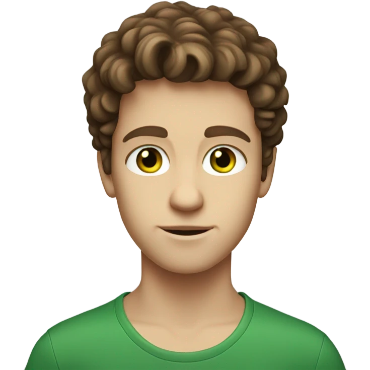 White boy with fluffy brow hair with green eyes  emoji