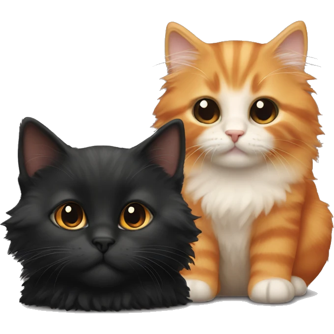 black kitten with a big fluffy orange brownish cat emoji