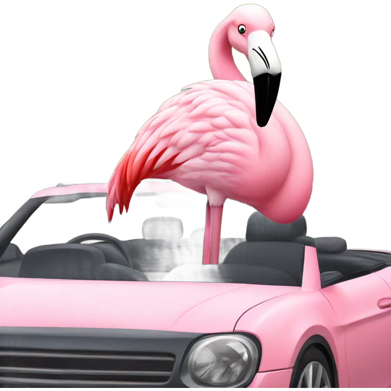 Flamingo in a convertible emoji