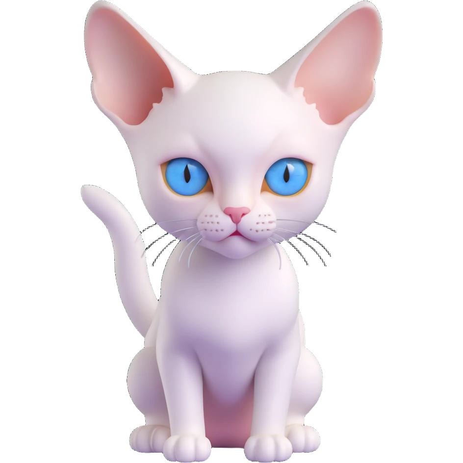 white devon-rex cat with blue eyes, 3d style emoji