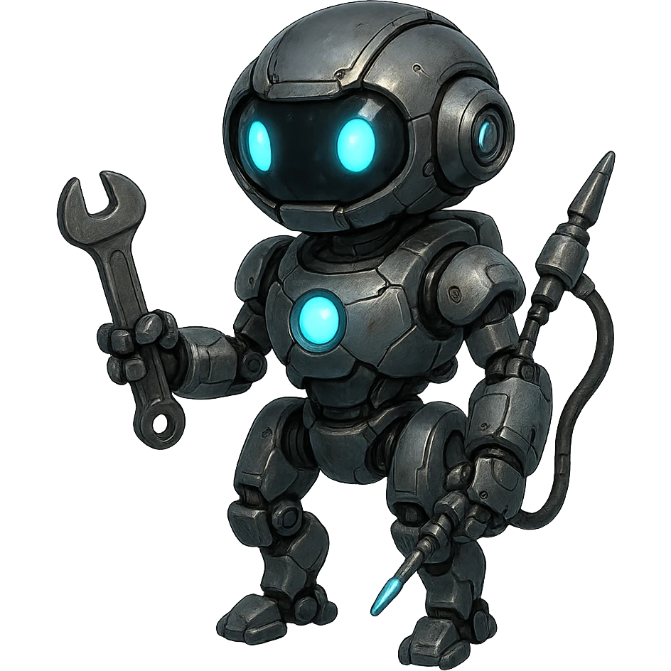 worker drone, futuristic, metallic body, glowing blue lights, carrying tools emoji