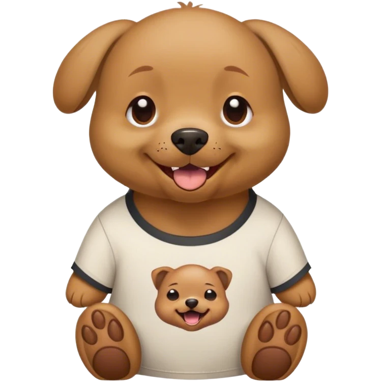 Small brown dog with short hair wearing a shirt that says “bear”, laughing tears  emoji