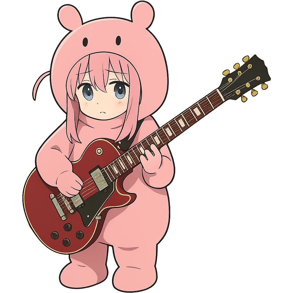 Bocchi the Rock character in a pink costume holding a guitar, anime style emoji