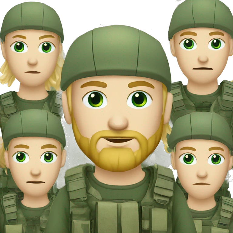 ukrainian military blonde man with a beard with green eyes with blue viking paint on the face  emoji