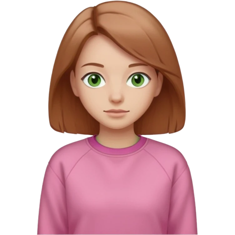 Una donna con una felpa semplice rosa, senza cappuccio. i capelli sono lunghi fino alle spalle marroni chiaro,gli occhi sono verdi  emoji