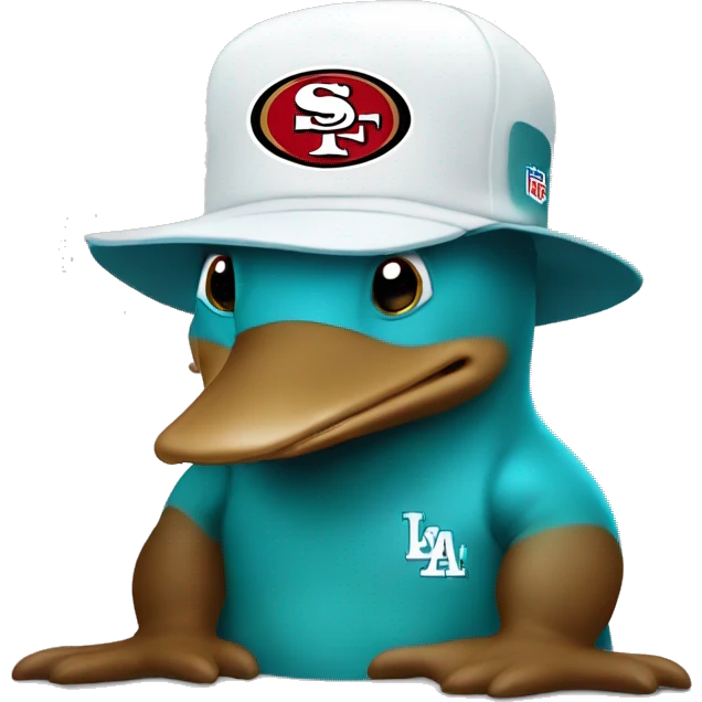 platypus in white 49ers hat with water emoji