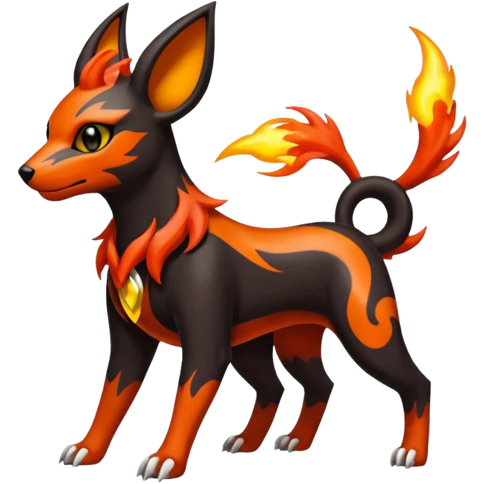 Fiery solarpunky elemental colorful hot will-o-wispy Houndoom-Torracat-Genesect-Pokémon-Fakémon-hybrid-creature emoji