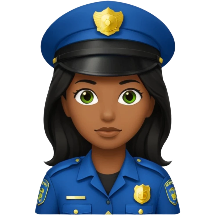 Female POLICE IN green, long black hair, brown skin emoji