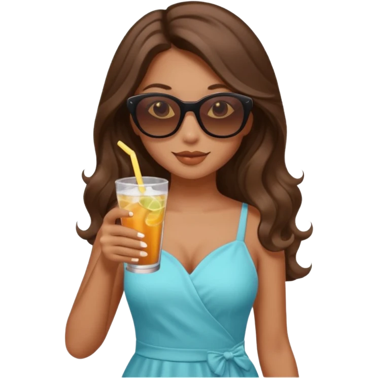 chill girl long curling hair in drink holders with sunglasses dikkine dress emoji
