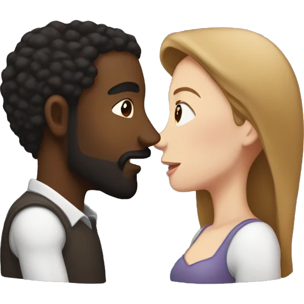 BLACK Man with dark hair WITH beard kissing white woman with long brown hair emoji