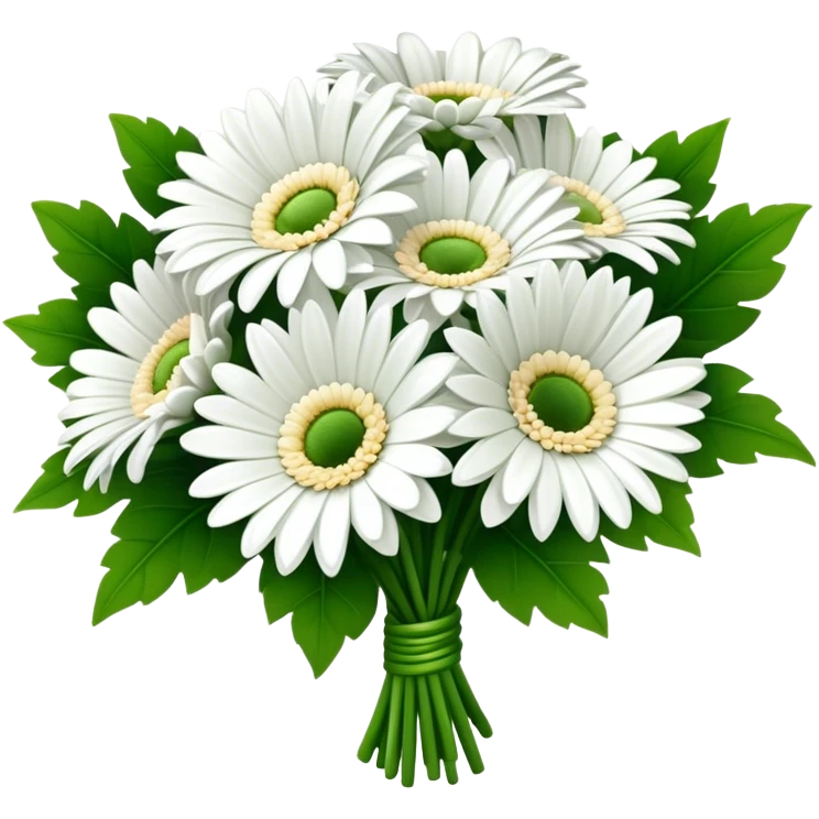 bouquet White Gerbera Daisy, luxuriant, leaf, bud emoji