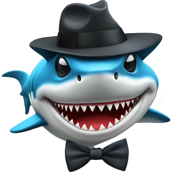 cool shark with a hat and shades with a bow tie on chest emoji