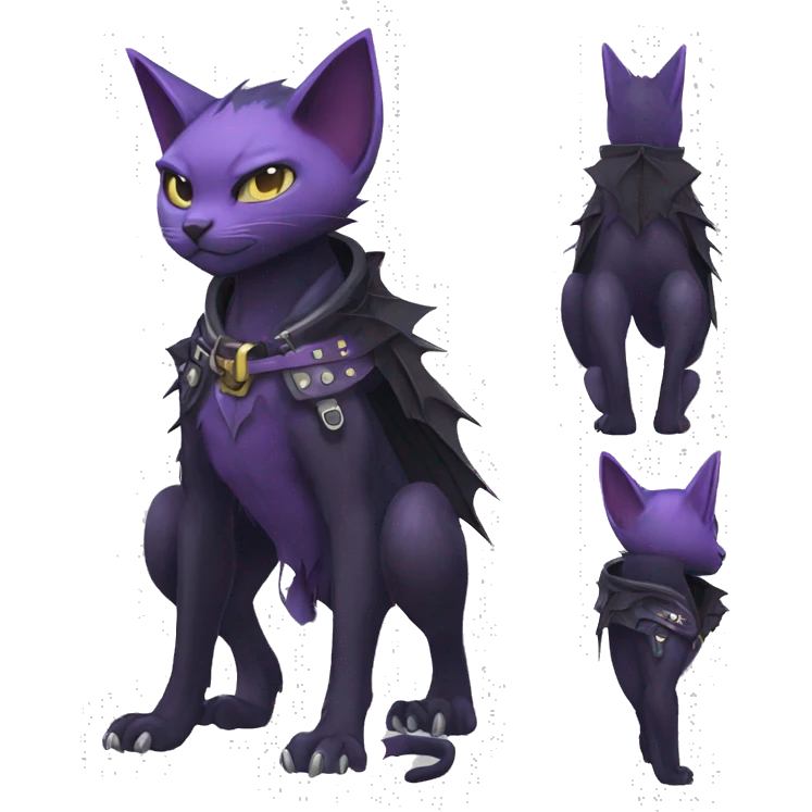 cool edgy black punk Purple nargacuga-bat-cat-Fakemon collar full body emoji