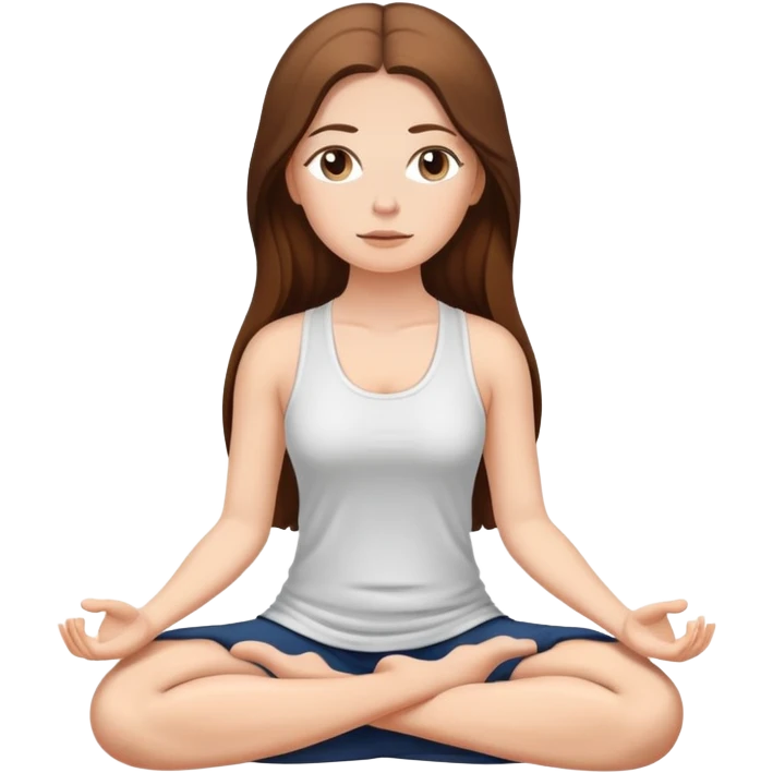Chica blanca con pelo café largo, meditando emoji
