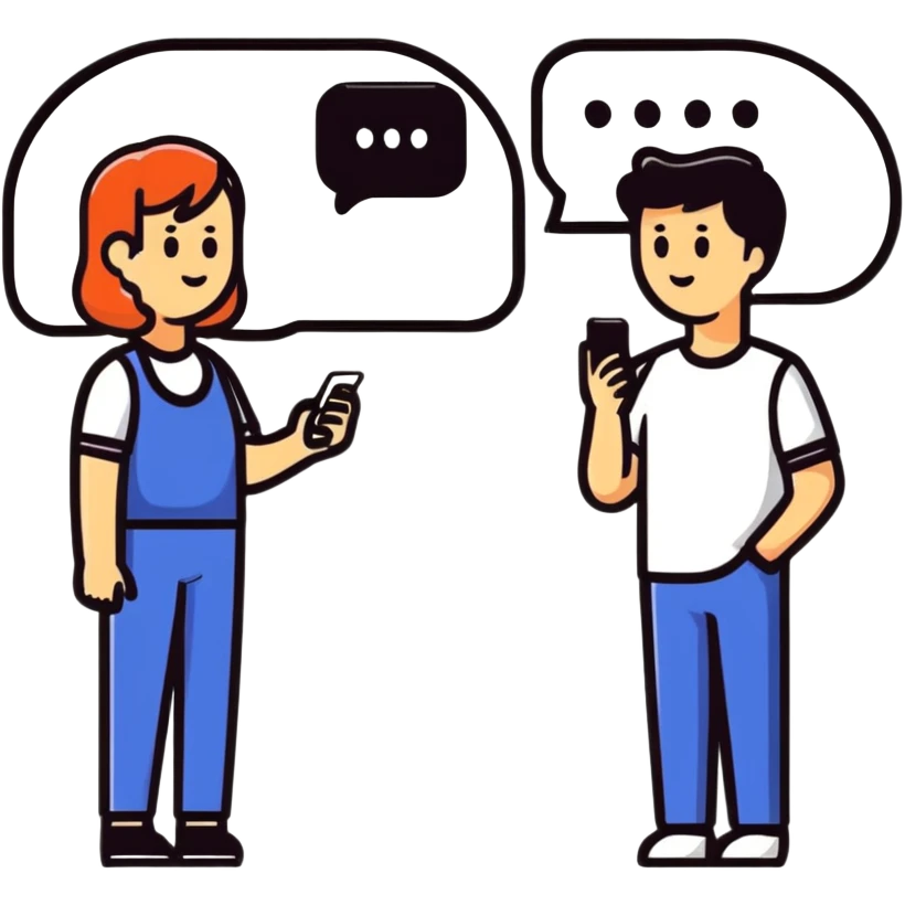 two people resolving conflict, one showing avoidant style looking at phone ignoring the issue, the other showing secure style with a conversation bubble suggesting talking it through emoji