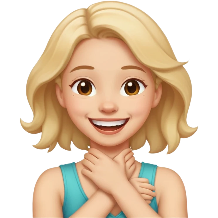 girl with arms crossing neck laughing emoji