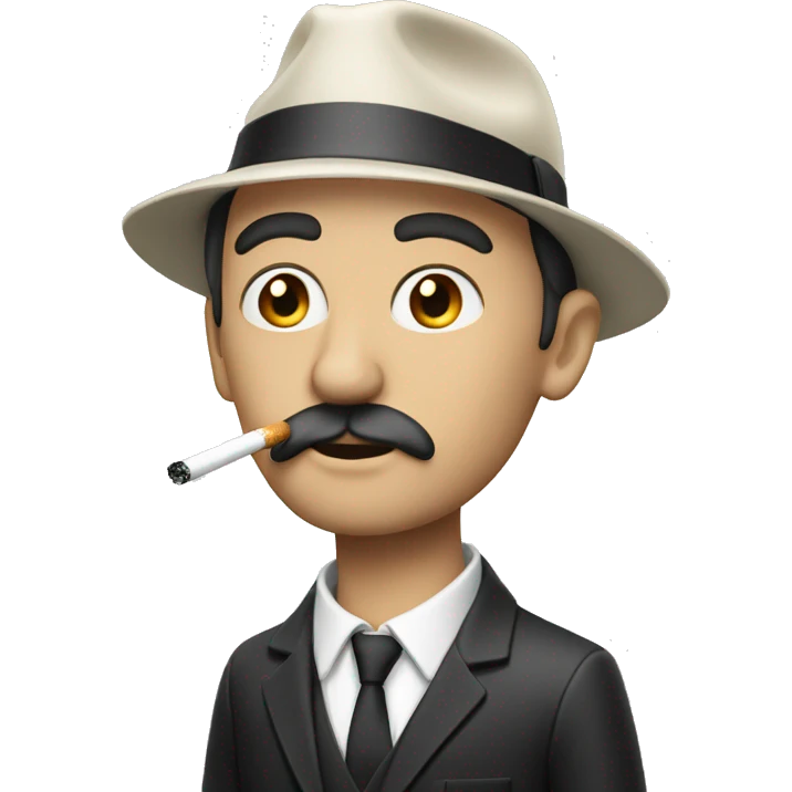 Thin white man with sharp chin and black fringe smoking a cigarette emoji