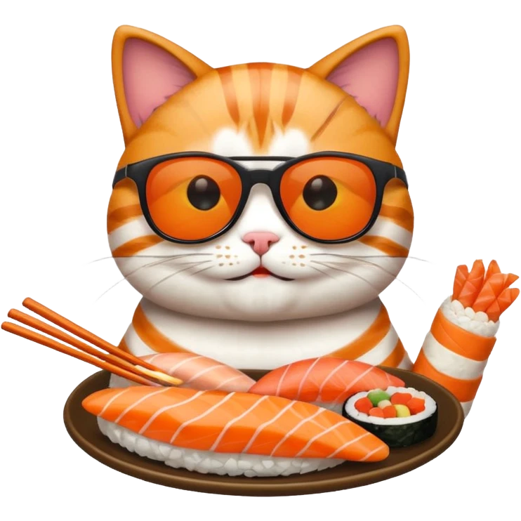 happy cat wearing sunglasses and eating sushi emoji