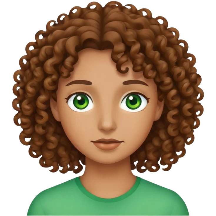 Curly brown hair green eye tan skin emoji