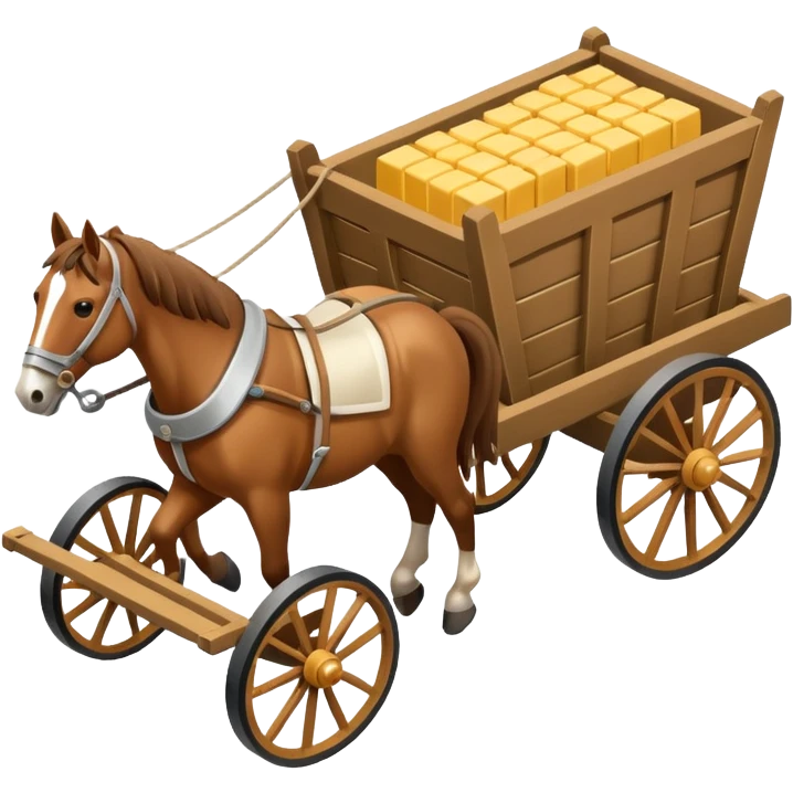 horses pulling a cart, isometric view emoji