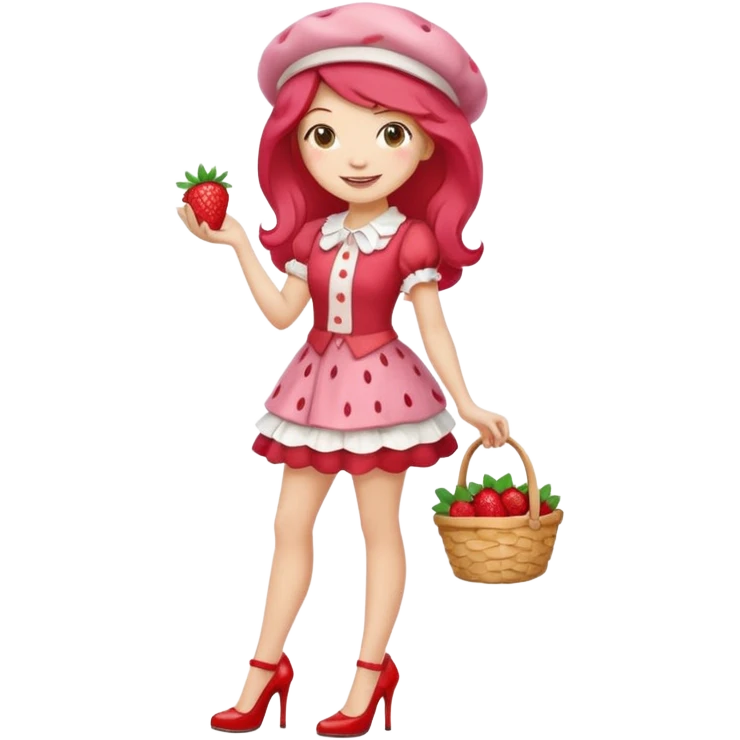 pretty and cute realistic modern day strawberry shortcake full body with high heels emoji emoji