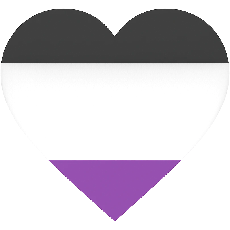 asexual pride flag in a heart shape, flat design, no text emoji