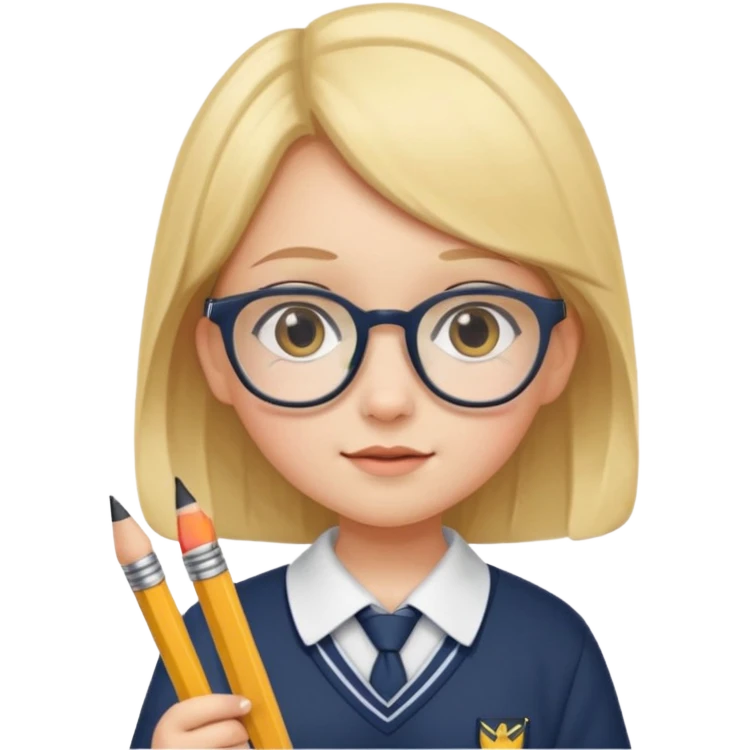 girl kid with glasses → holding a pencil with school uniform emoji