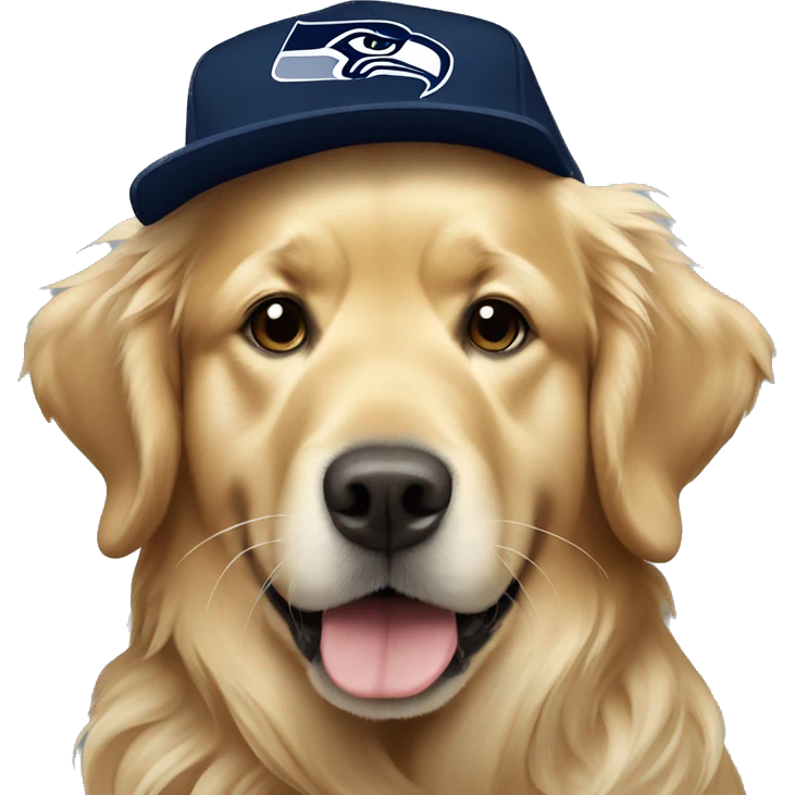 Golden retriever wearing Seattle Seahawks hat emoji