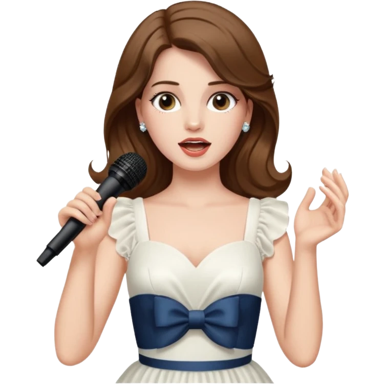simple emoji of a woman in a white dress singing, inspired by Lana Del Rey, holding a microphone emoji