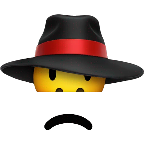 Smiley face with a black bolero hat and red hat band emoji