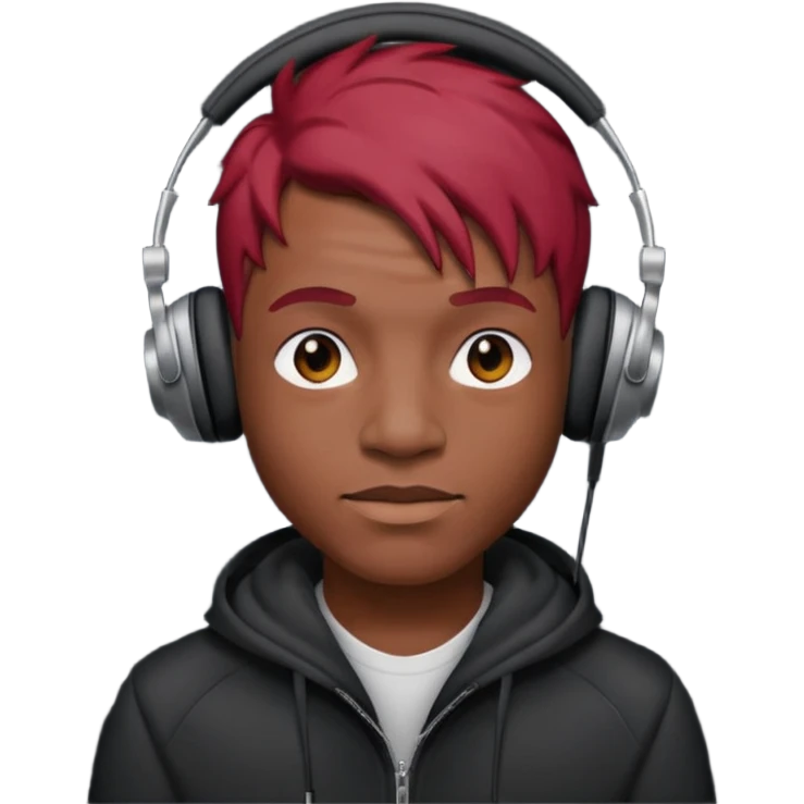 black man red head with headphone emoji
